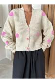 Laluvia Taş Pembe Kalpli Triko Hırka-4422