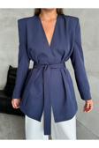 Laluvia Lacivert Elegant Kuşaklı Ceket
