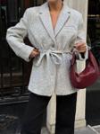 Laluvia Gri Buklet Kemerli Kaşe Blazer Ceket - 7368