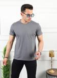 Kozik Erkek Gri Bisiklet Yaka Kısa Kol Standart %100 Pamuk Erkek Basic Spor T-Shirt