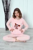 Fawn 04-3301 Peluş Welsoft Polar Kışlık Yumoş Geyikli Kadın Pijama Takımı