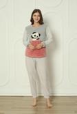Fawn 04-3308 Peluş Welsoft Polar Kışlık Yumoş Pandalı Kadın Pijama Takımı