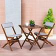 Bysay Ahşap Katlanır Döşeme Minderli 3 Lü Bistro Set Bahçe Takımı (Ceviz-Gri)