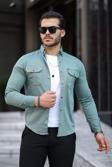 Mero Life Erkek Yeşil Slim Fit Dar Kesim  Kot Gömlek