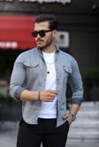 Mero Life Erkek Gri Slim Fit Dar Kesim  Kot Gömlek