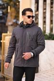 Mero Life Outdoor Kapüşonlu Su Ve Rüzgar Geçirmez Kapitone Içi Kürklü Elyaf Dolgulu Şişme Gri Softshell Mont