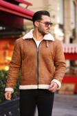 Mero Life Erkek Napa Deri Içi Full Kürklü Yüksek Kalite Slim Fit Taba Mont & Ceket