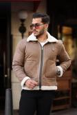 Mero Life Erkek Napa Deri Içi Full Kürklü Yüksek Kalite Slim Fit Krem Mont & Ceket