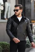 Mero Life Erkek Napa Deri Çapraz Fermuarlı İçi Full Kürklü Yüksek Kalite Slim Fit Siyah Mont & Ceket