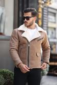 Mero Life Erkek Napa Deri İçi Full Kürklü Yüksek Kalite Slim Fit Krem Mont & Ceket