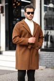 Mero Life Erkek Taba Kemerli Oversize Rahat Kesim Kaşe Kaban