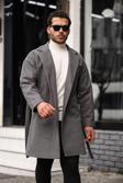 Mero Life Erkek Gri Kemerli Oversize Rahat Kesim Kaşe Kaban