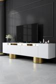 Modatte Bohem Gold Metal Ayaklı Gold Tasarım Beyaz Tv Ünitesi