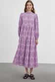 Hakim Yaka Desenli Uzun Lila Elbise E-0350