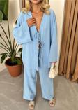 Laluvia Mavi Boncuklu Kimono Keten Takım
