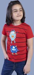 Toontoy Erkek Çocuk Çizgili Canavar Baskılı Tişört