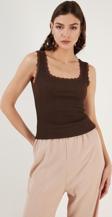 Lela Slim Fit Kalın Askılı Dantelli Kare Yaka Bürümcük Bayan Atlet 5864979 KAHVE