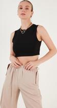 Lela Pamuklu Bisiklet Yaka Dar Kesim Crop Bayan Atlet 5865259 SİYAH