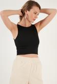 Lela Fitilli Super Crop Örme Bayan Atlet 5865554 SİYAH