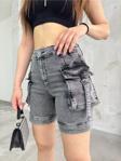 Bikelife Kadın Füme Kargo Cepli Yüksek Bel Esnek Şort Jeans Füme 36