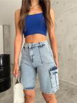 Bikelife Kadın Açık Mavi Kargo Cepli Yüksek Bel Esnek Bermuda Şort Jeans Açık Mavi 42