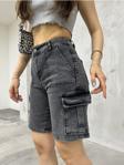 Bikelife Kadın Füme Kargo Cepli Yüksek Bel Esnek Bermuda Şort Jeans Füme 36