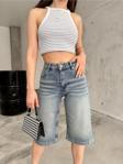 Bikelife Kadın Yüksek Bel Diz Altı Baggy Bermuda Şort Denim Koyu Mavi 36