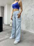 Bikelife Bebe Mavisi Kargo Cepli Likralı Yüksek Bel Wide Leg Pantolon Bebe Mavi L