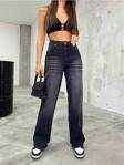 Bikelife Kadın Soluk Efekt Vintage Yüksek Bel Wide Leg Jeans Siyah 32