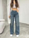 Bikelife Kadın Soluk Efekt Vintage Yüksek Bel Wide Leg Jeans Efektli Mavi 34