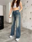 Bikelife Kadın Soluk Efekt Vintage Yüksek Bel Wide Leg Jeans Koyu Mavi 36