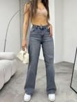 Bikelife Kadın Soluk Efekt Vintage Yüksek Bel Wide Leg Jeans Gök Mavi XL