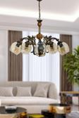 Dede Beş Kollu Ahşaplı Eskitme Lale Zamak Avize Bal Rengi Camlı 20x65 cm