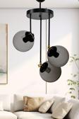 Dede Üçlü Nero Modern Avize Füme Glop Camlı 29x50 cm