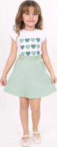 Toontoy Kız Çocuk Kol Fırfır Kalp Baskılı Etekli Takım 
