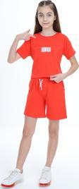 Toontoy Kız Çocuk Crop Aloha Yazı Baskılı Şortlu Takım