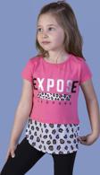 Toontoy Kız Çocuk Leopar Desenli Poplin Detaylı Tişört