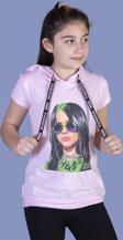 Toontoy Kız Çocuk Billie Eilish Baskılı Kapüşonlu Tişört