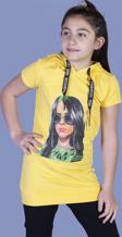 Toontoy Kız Çocuk Billie Eilish Baskılı Kapüşonlu Tişört