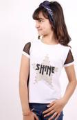 Toontoy Kız Çocuk Shine Yıldız Baskılı Kol Kısmı Fileli Tişört