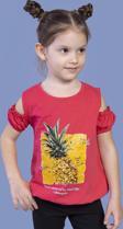Toontoy Kız Çocuk Kolları Detaylı  Ananas Baskılı Tişört