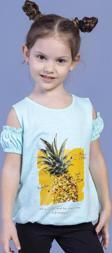 Toontoy Kız Çocuk Kolları Detaylı  Ananas Baskılı Tişört