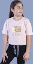 Toontoy Kız Çocuk Crop Model Kordon Detaylı Varak Baskılı Tişört
