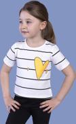 Toontoy Kız Çocuk Çizgli Kalp Baskılı Taş İşlemeli Tişört