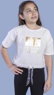 Toontoy Kız Çocuk Crop Model Kordon Detaylı Varak Baskılı Tişört