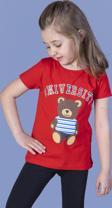 Toontoy Kız Çocuk Ayıcık Ve Yazı Baskılı Taş İşlemeli Tişört
