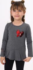Toontoy Kız Çocuk Göğsü Pullu Fiyonklu Nakışlı T-Shirt
