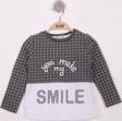 Toontoy Kız Çocuk Kareli Kumaşlı Smile Baskılı T-Shirt