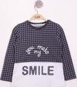 Toontoy Kız Çocuk Kareli Kumaşlı Smile Baskılı T-Shirt