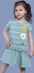 Toontoy Kız Çocuk Çizgi Desenli Büzgülü Elbise